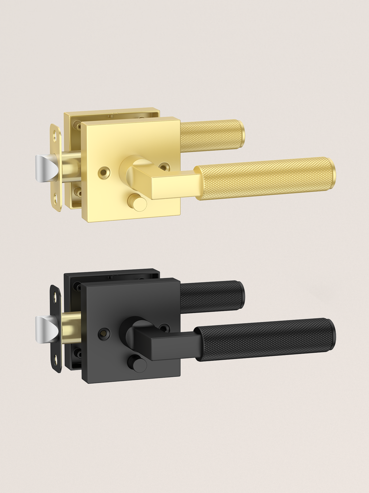 ZR01-098A Door Levers | Satin Champagne Bronze Knurled Square