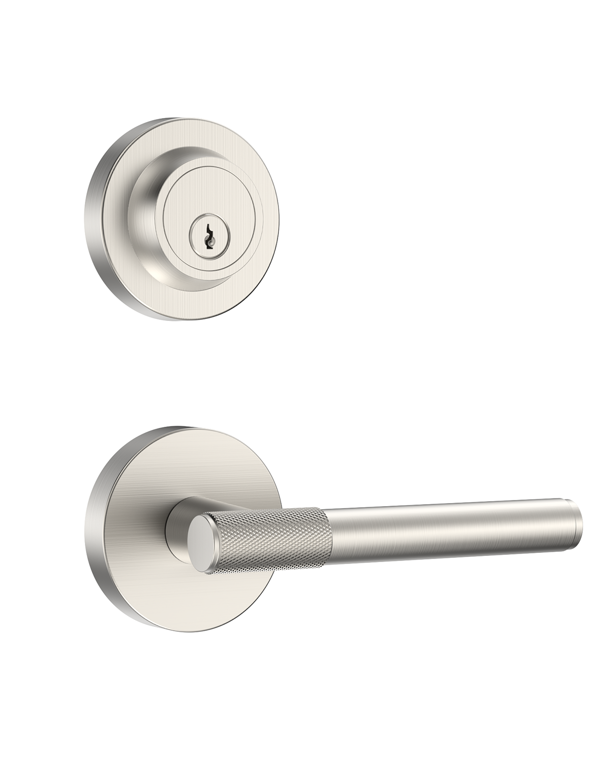 Z002-123A Matte Black Front Door Lock Set with Deadbolt – Rich Minimalist Knurled Entry Lever Combo