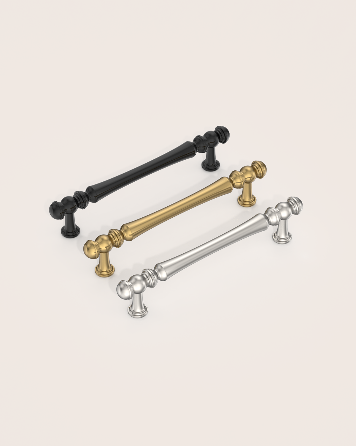 Design2322 Decorative Turned Pulls | Walnut Wood & White Raised Panel Cabinets