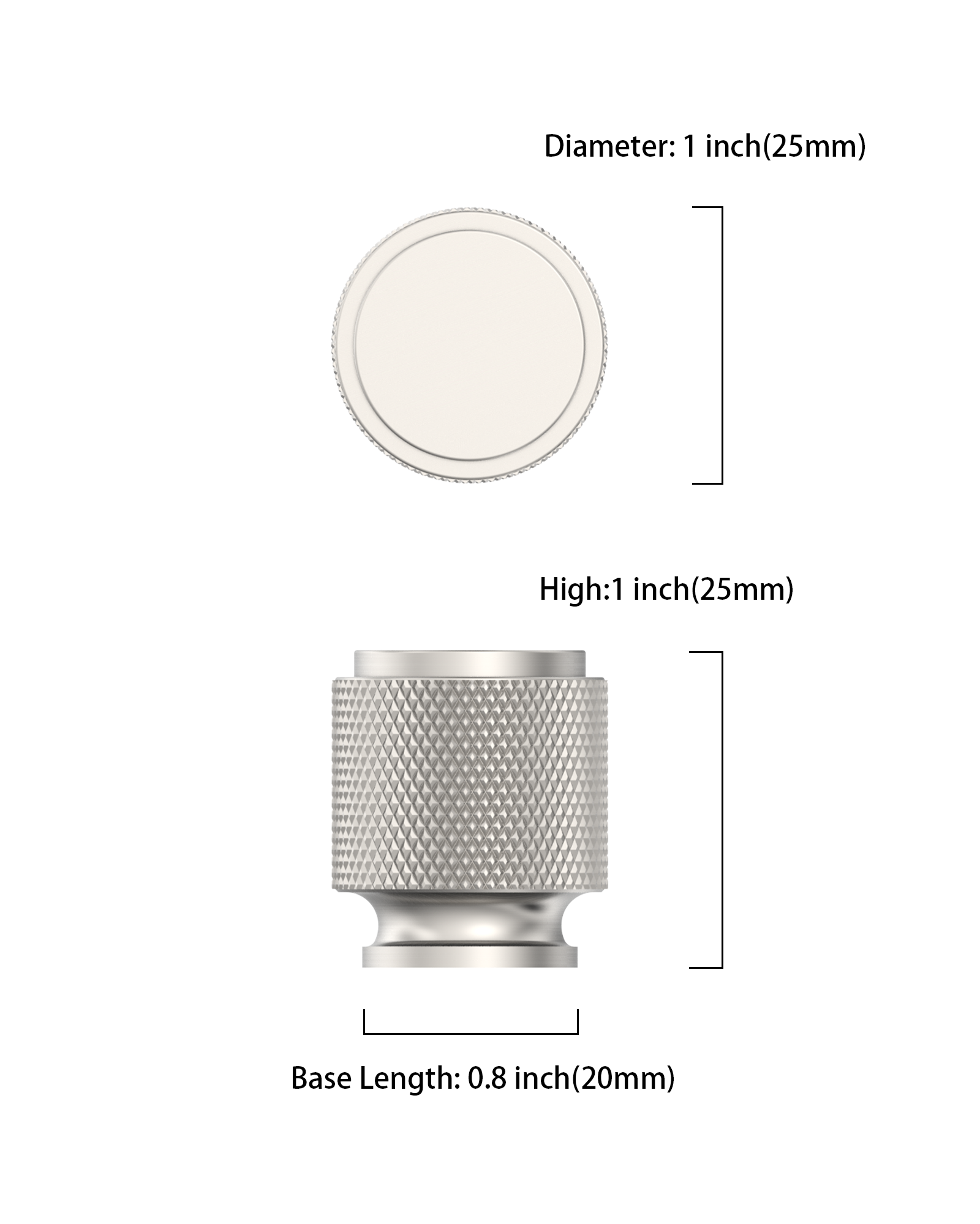 DESIGN4483 Solid Metal Knurled Cylinder Knob for Luxury Kitchens | 1" Diameter, Brushed Satin Nickel
