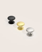 DESIGN1192 Brushed Gold Button Knobs for White & Navy Blue Cabinets | 1.18" Wide