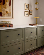 DESIGN1192 Brushed Gold Button Knobs for White & Navy Blue Cabinets | 1.18" Wide
