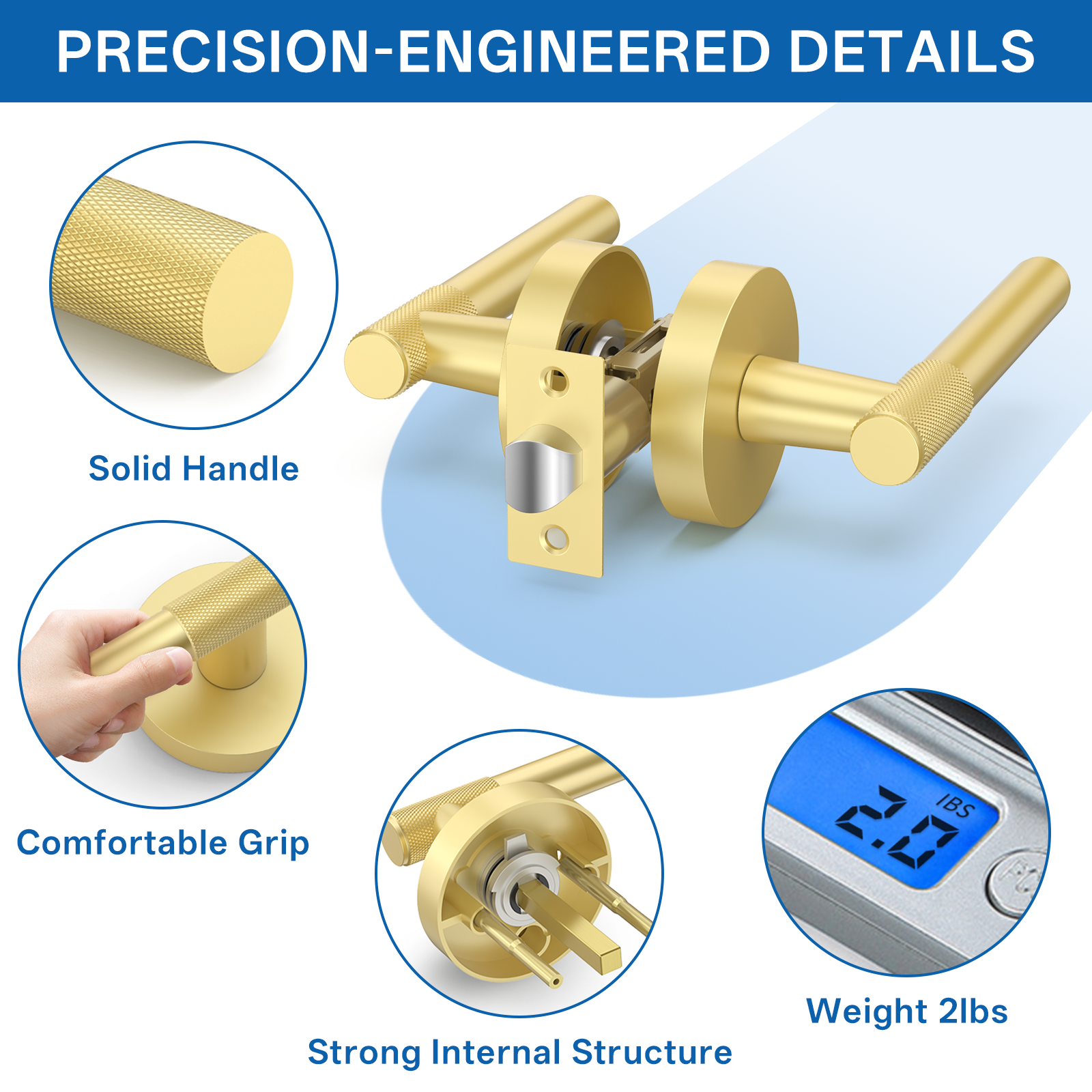 ZR02-123A Champagne Bronze Door Handle Knurled Lever Modern Style | Privacy, Passage, Dummy