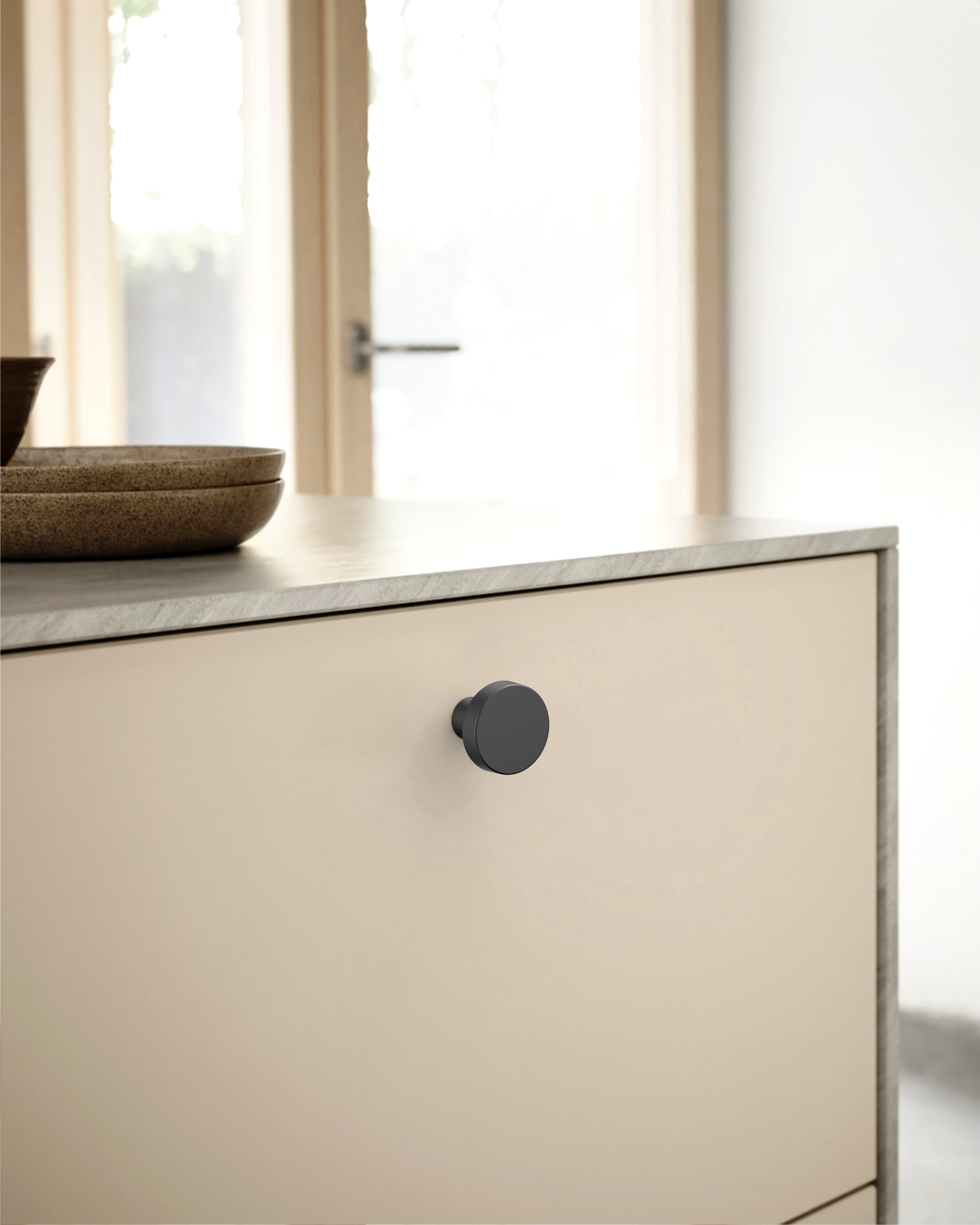 DESIGN1452 Matte Black Cabinet Knobs – Single Hole Drawer Pulls for Kitchen Cabinets