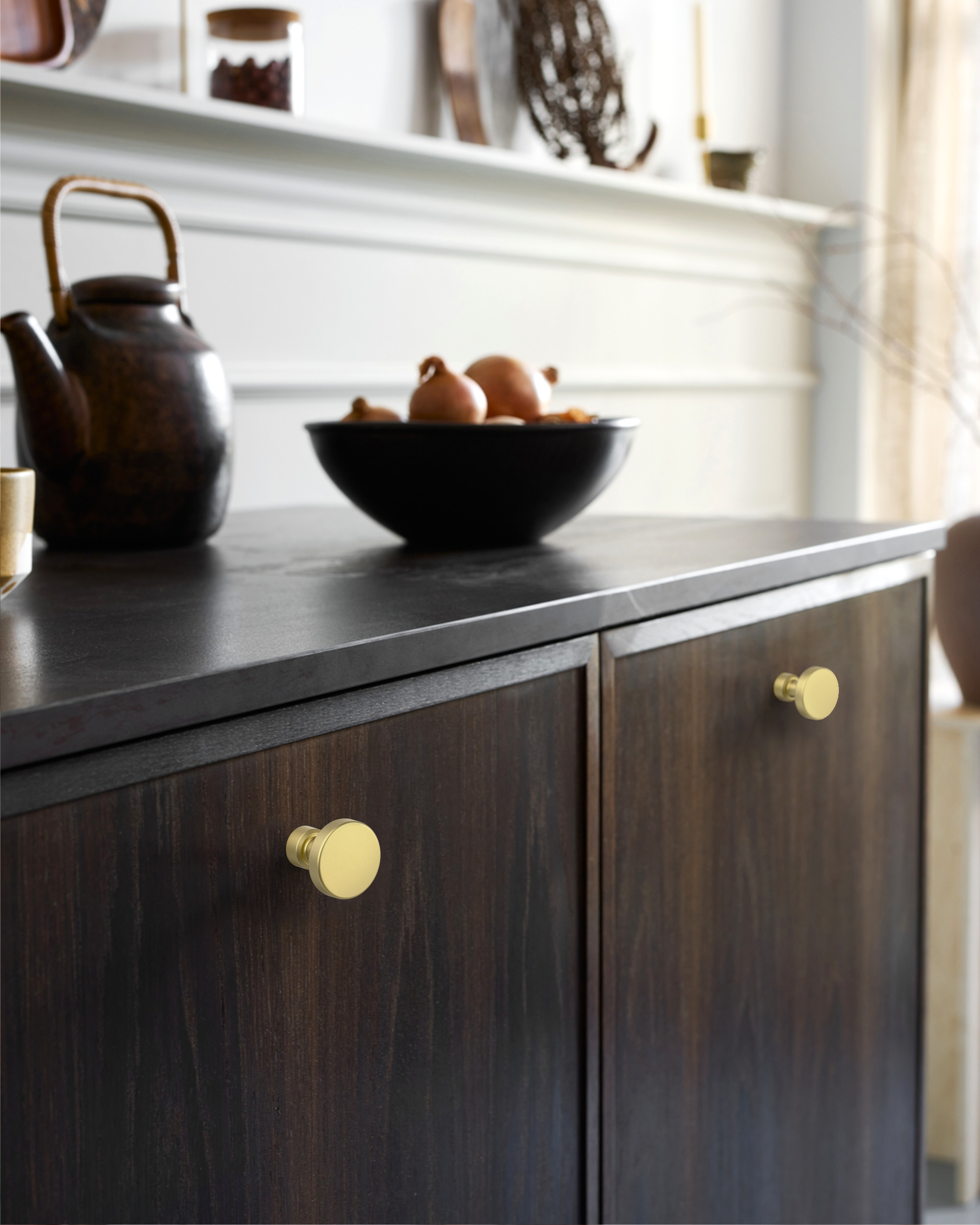 DESIGN1456 Brushed Brass Cabinet Knobs – Bathroom Drawer Pulls & Cabinet Hardware