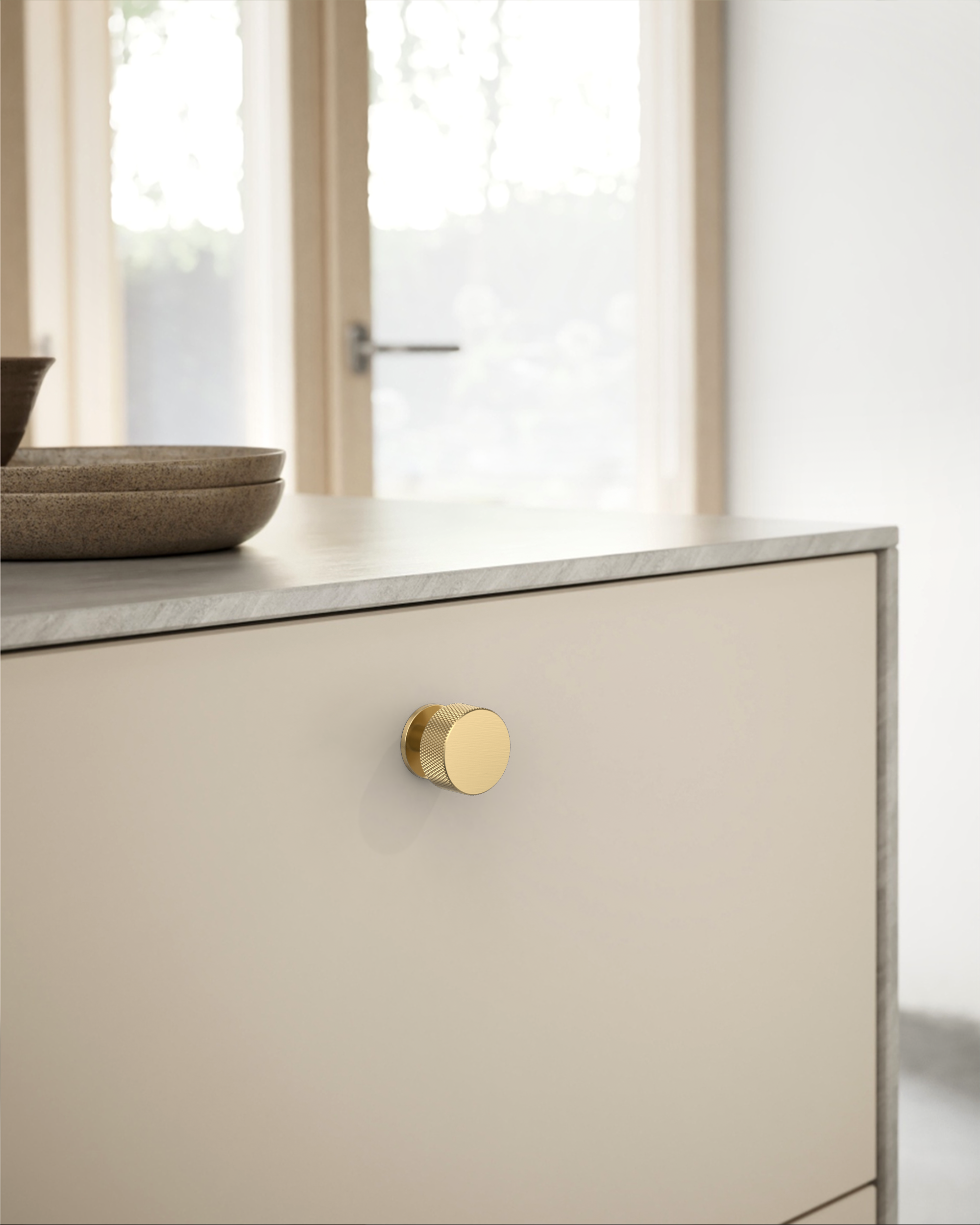 DESIGN1503 Knurled Cabinet Knobs – Champagne Bronze Round Drawer Pulls for Furniture
