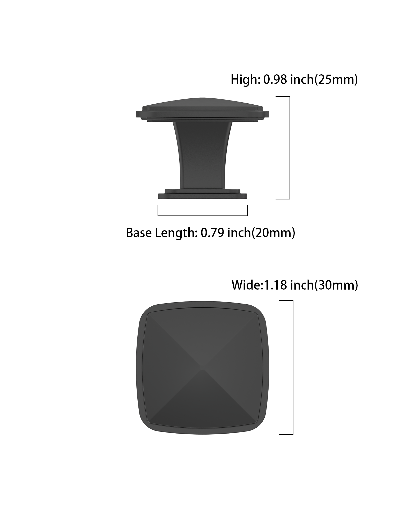 DESIGN1888 Solid Metal Pyramid Cushion Square Knob for Luxury Kitchens (Matte Black)