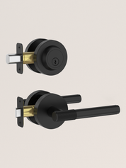 Z002-123A Matte Black Front Door Lock Set with Deadbolt – Rich Minimalist Knurled Entry Lever Combo