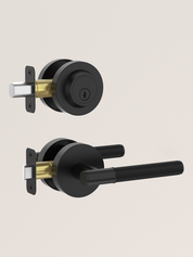 Z002-124A Matte Black Front Door Lock Set with Deadbolt – Rich Minimalist Knurled Entry Lever Combo
