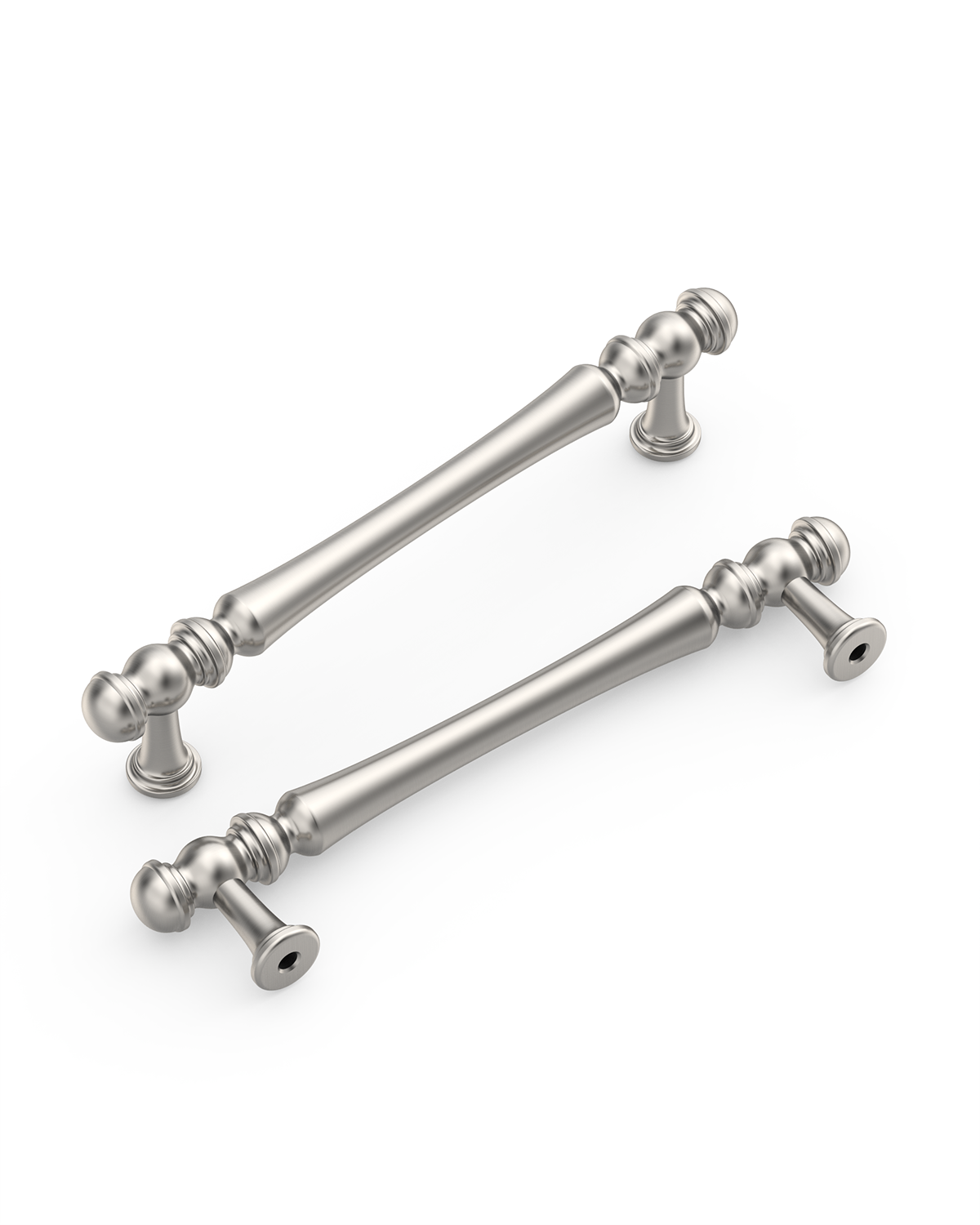 Design2322 Decorative Turned Pulls | Walnut Wood & White Raised Panel Cabinets