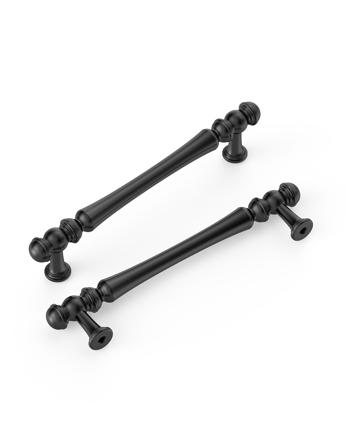 Design2322 Decorative Turned Pulls | Walnut Wood & White Raised Panel Cabinets