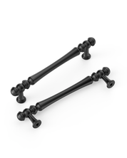 Design2322 Decorative Turned Pulls | Walnut Wood & White Raised Panel Cabinets
