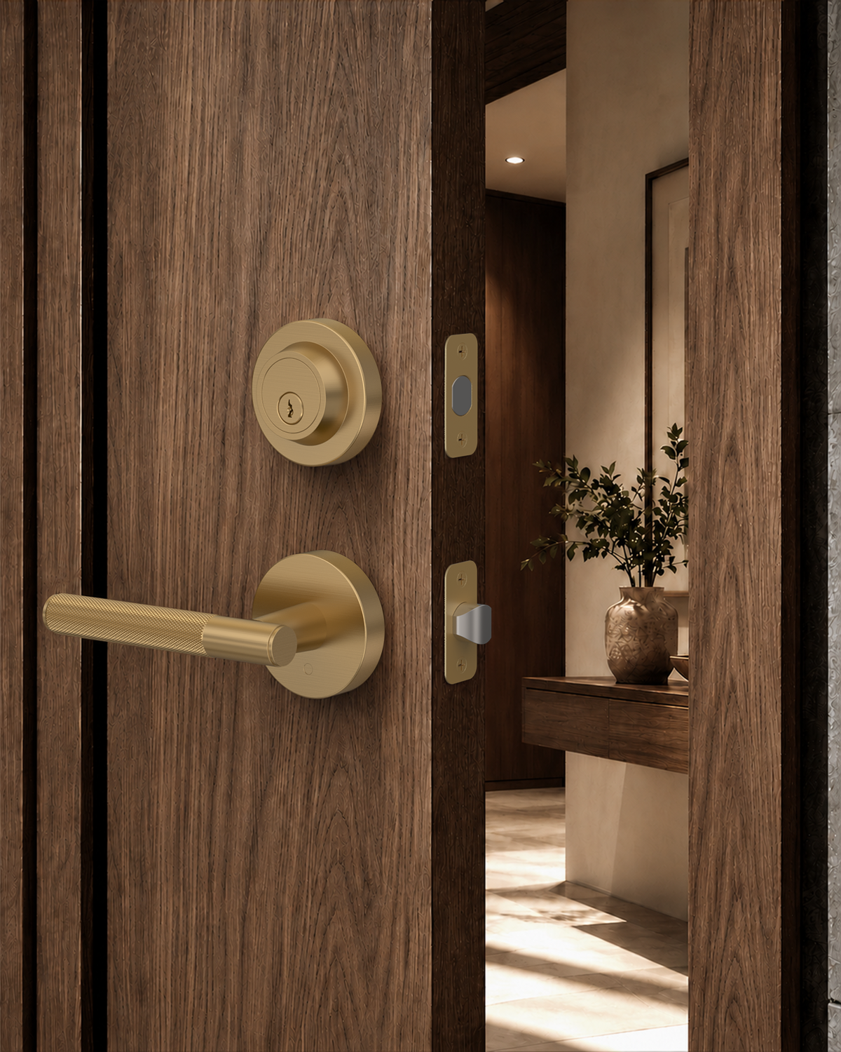 Z002-124A Matte Black Front Door Lock Set with Deadbolt – Rich Minimalist Knurled Entry Lever Combo