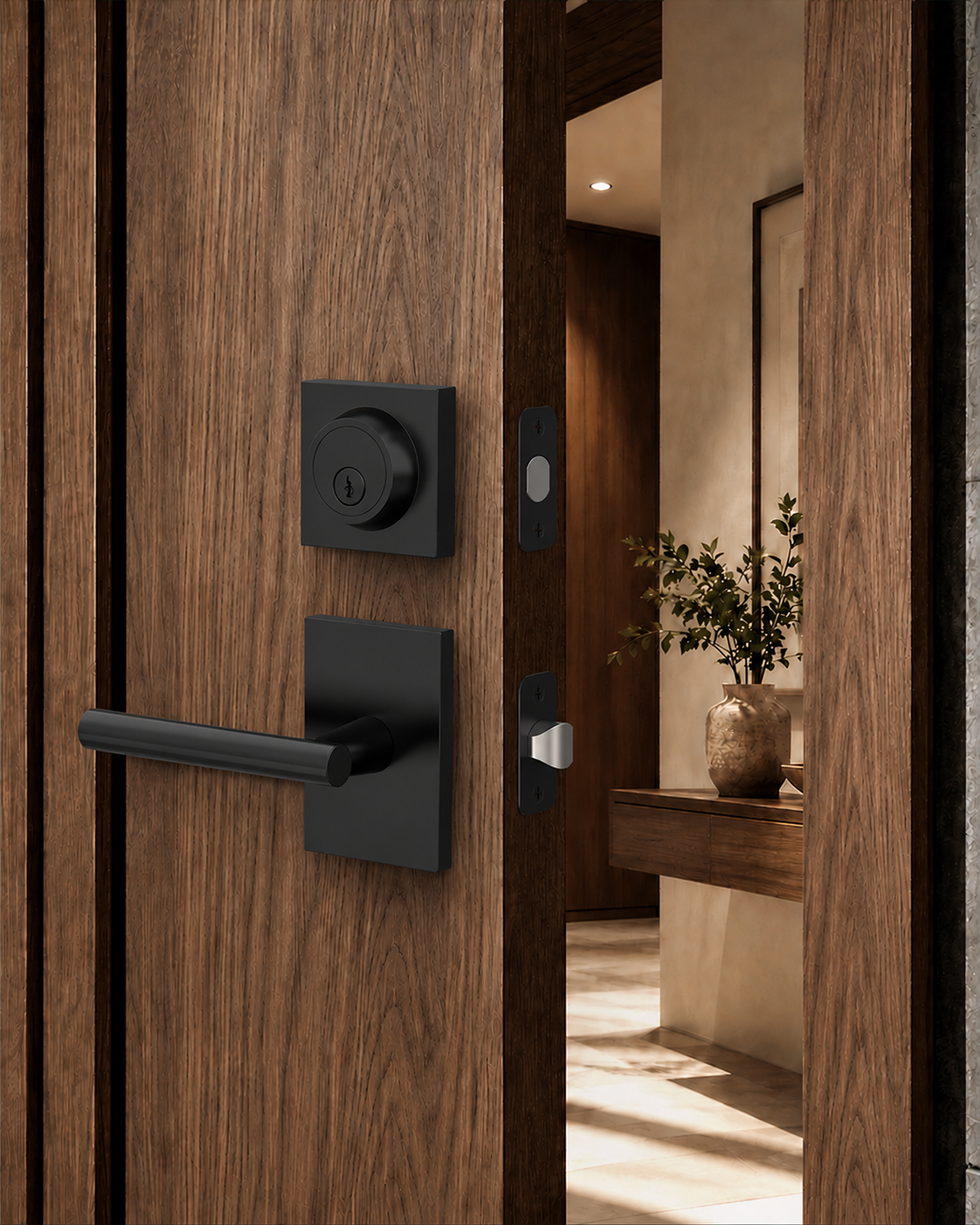 Z004-097Z Matte Black Front Door Lock Set with Deadbolt – Modern Square Door Handle Combo (2 Pack)