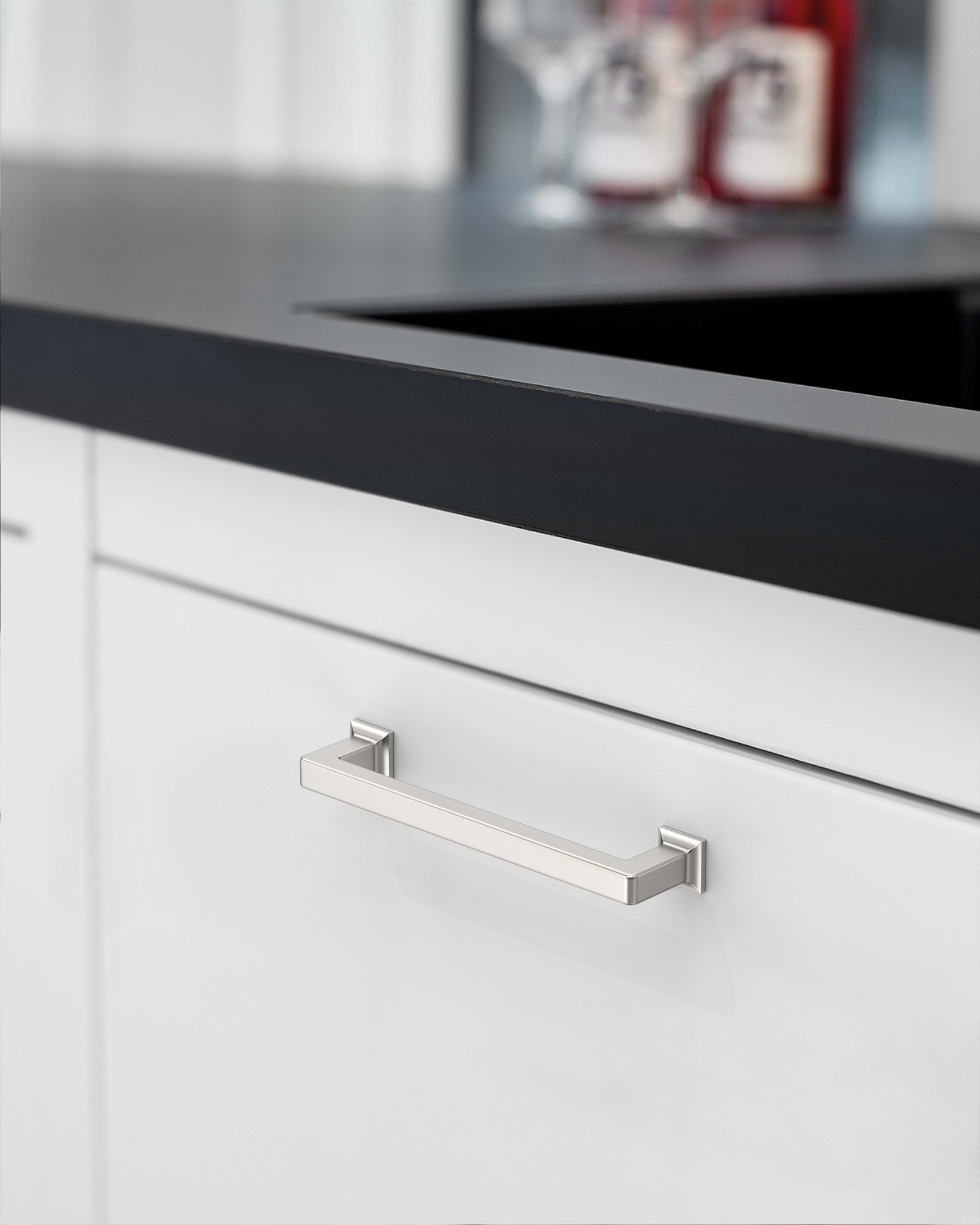 3818-brushed-stain-nickel-cabinet-handles-on-White-Kitchen-Cabinets