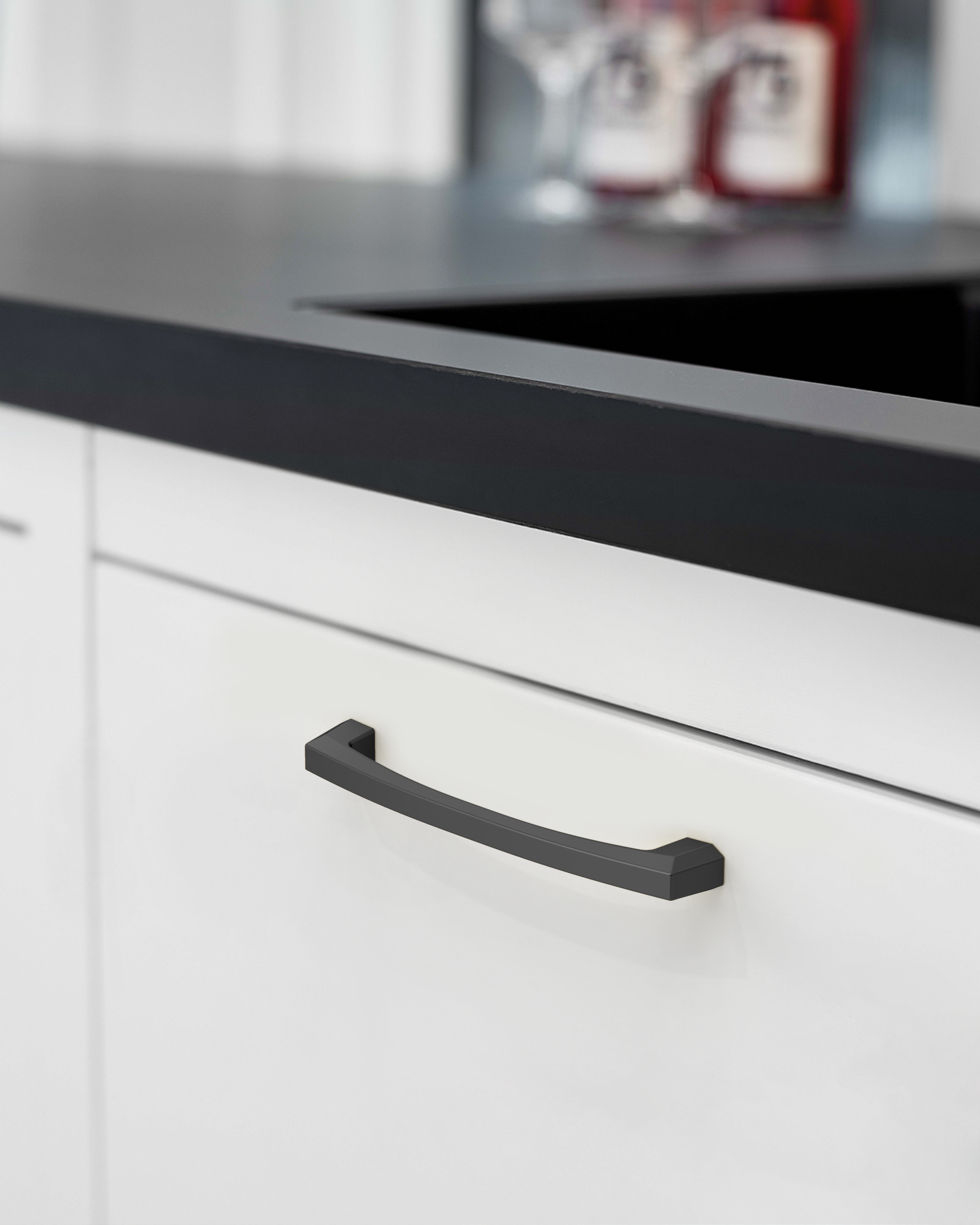 DESIGN3908 Matte Black Cabinet Pulls for Modern White Cabinets (5" Hole Center)