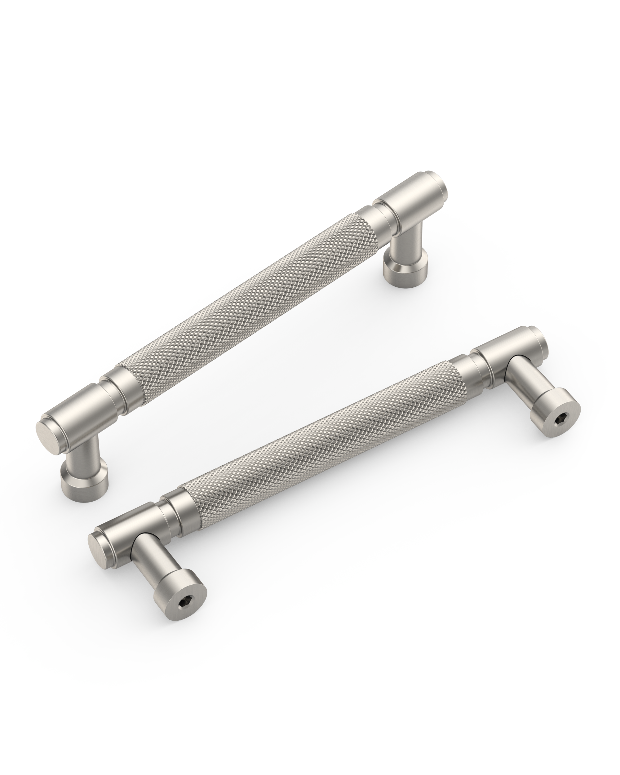 DESIGN4602 Solid Metal Knurled Handles | Charcoal Gray & White Cabinets (5", Satin Nickel)