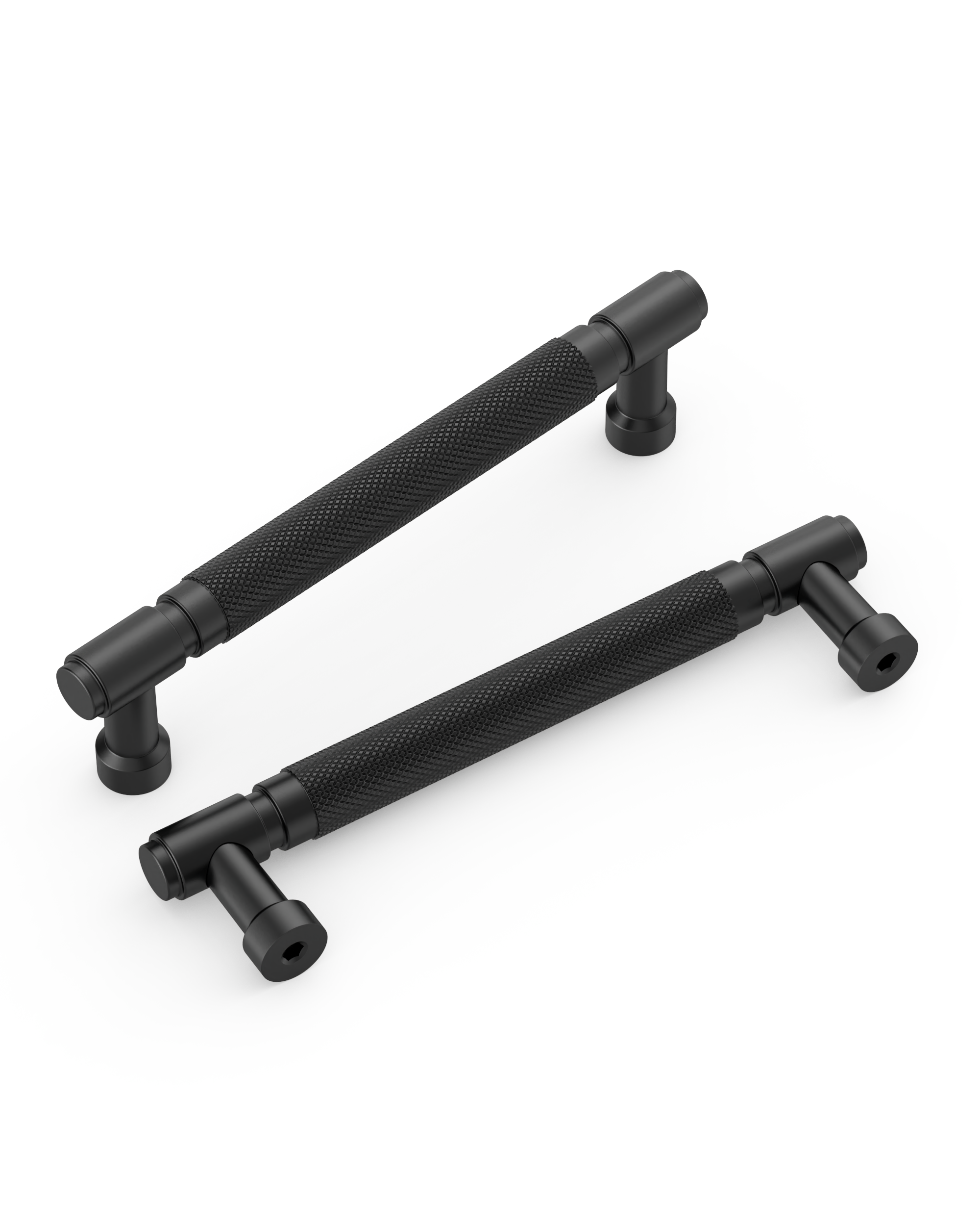 DESIGN4602 Solid Metal Knurled Handles | Charcoal Gray & White Cabinets (5", Satin Nickel)