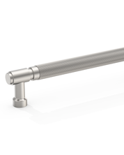 DESIGN4602 Solid Metal Knurled Handles | Charcoal Gray & White Cabinets (5", Satin Nickel)