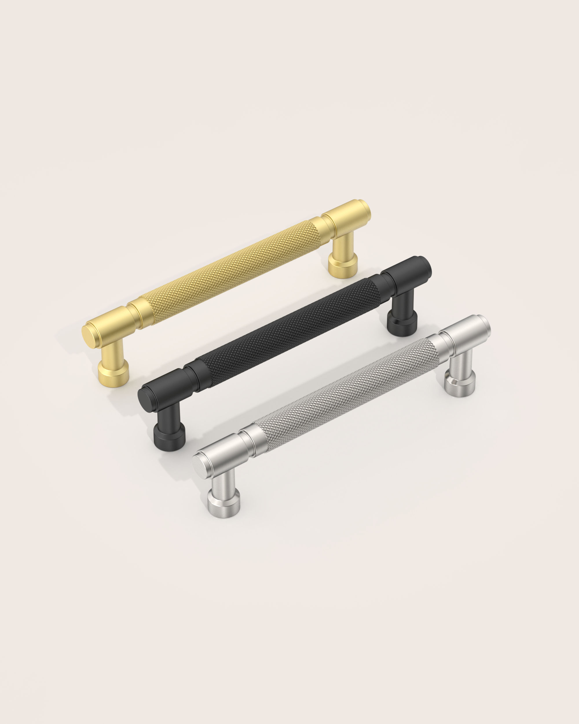 DESIGN4602 Solid Metal Knurled Handles | Charcoal Gray & White Cabinets (5", Satin Nickel)