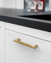 DESIGN4602 Solid Metal Knurled Handles | Charcoal Gray & White Cabinets (5", Satin Nickel)