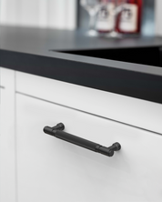 DESIGN4602 Solid Metal Knurled Handles | Charcoal Gray & White Cabinets (5", Satin Nickel)