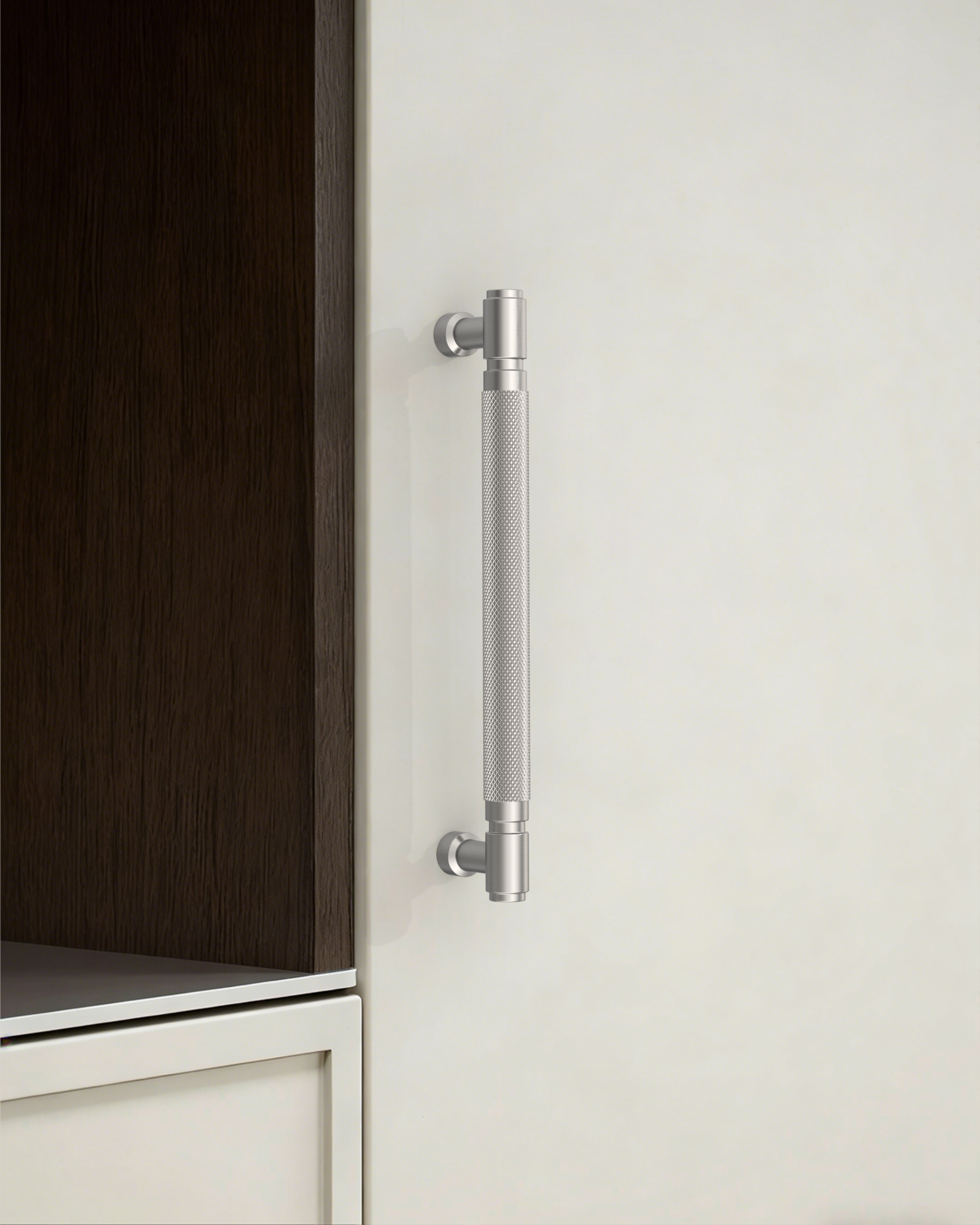 DESIGN4602 Solid Metal Knurled Handles | Charcoal Gray & White Cabinets (5", Satin Nickel)