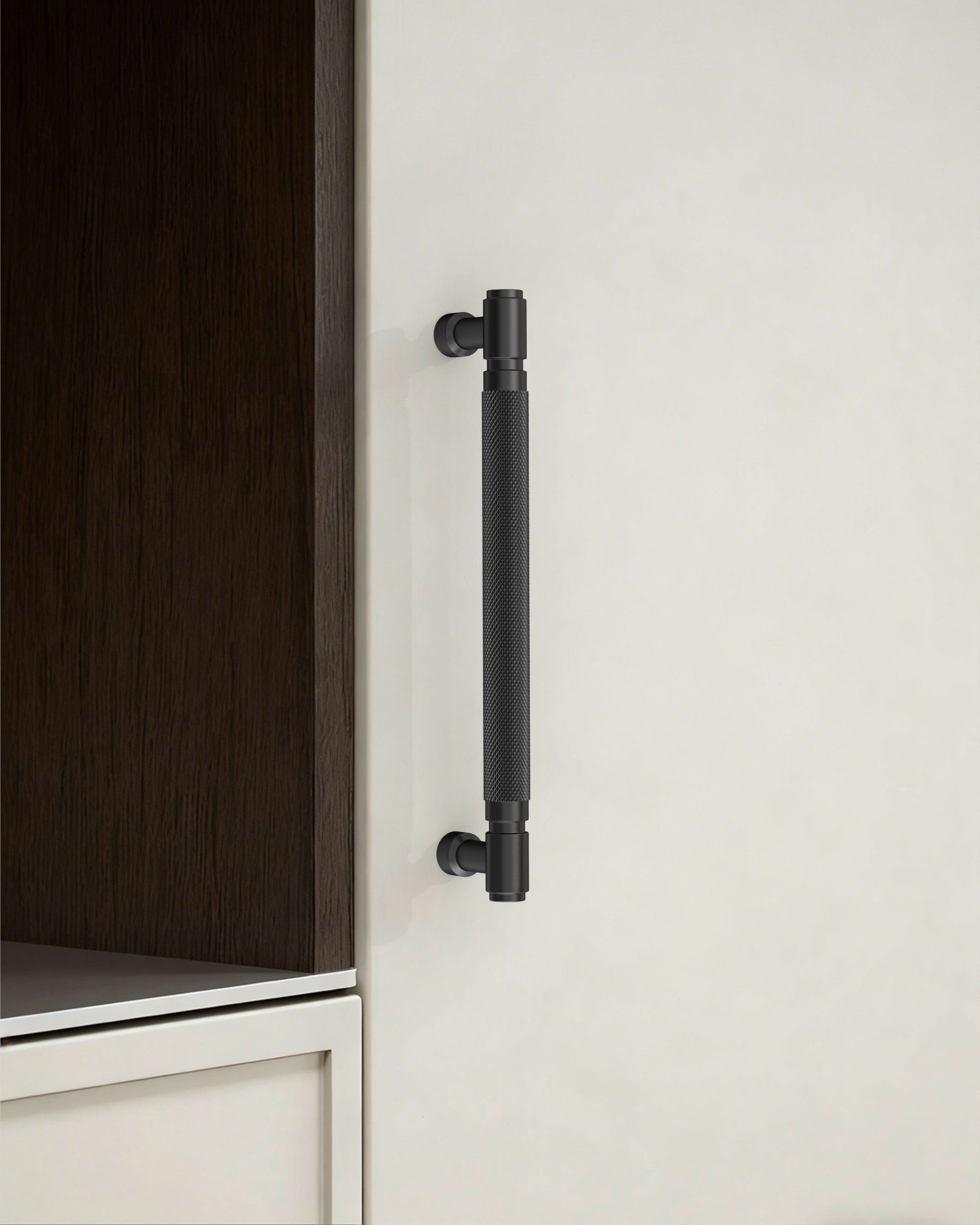 DESIGN4602 Solid Metal Knurled Handles | Charcoal Gray & White Cabinets (5", Satin Nickel)
