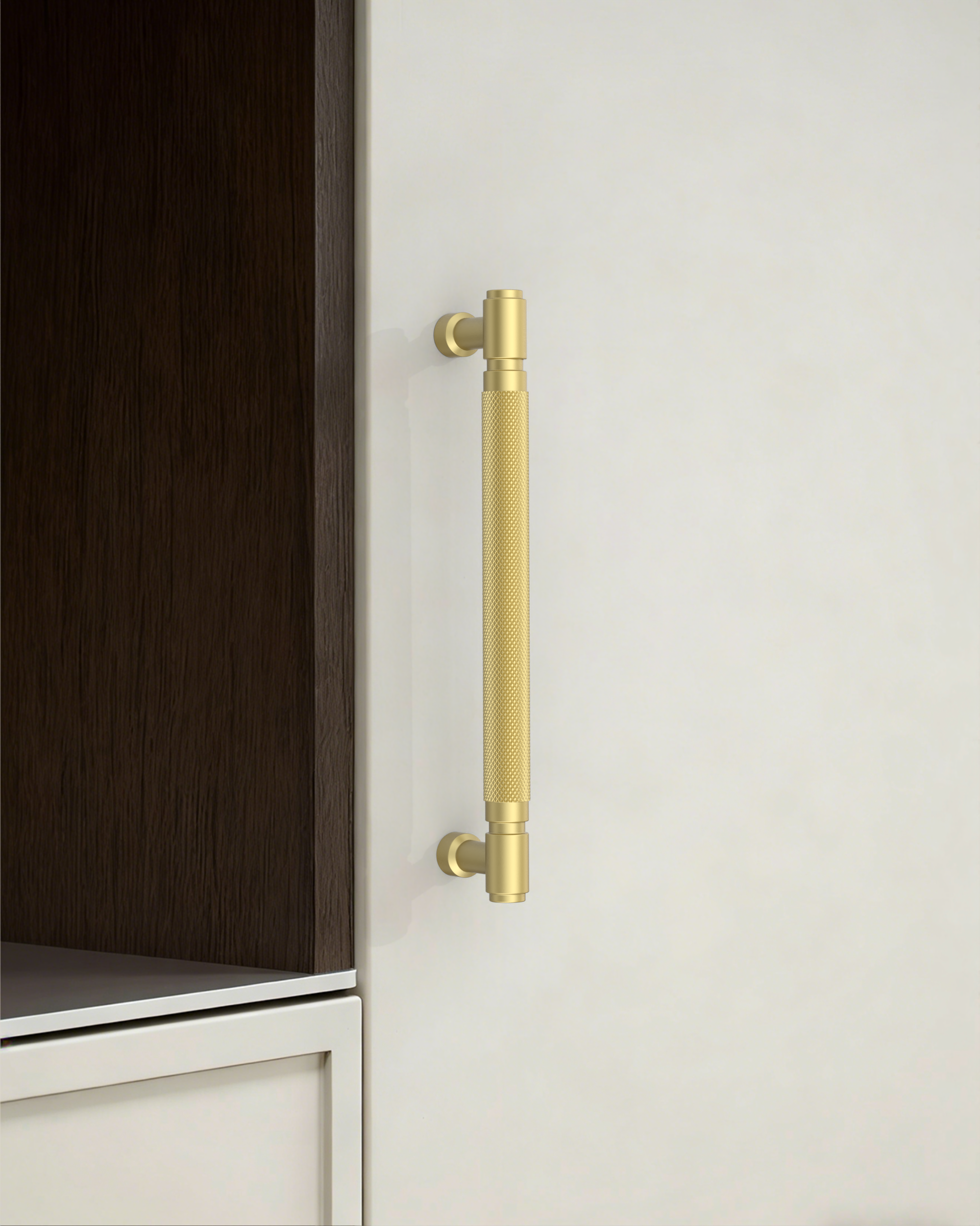 DESIGN4602 Solid Metal Knurled Handles | Charcoal Gray & White Cabinets (5", Satin Nickel)