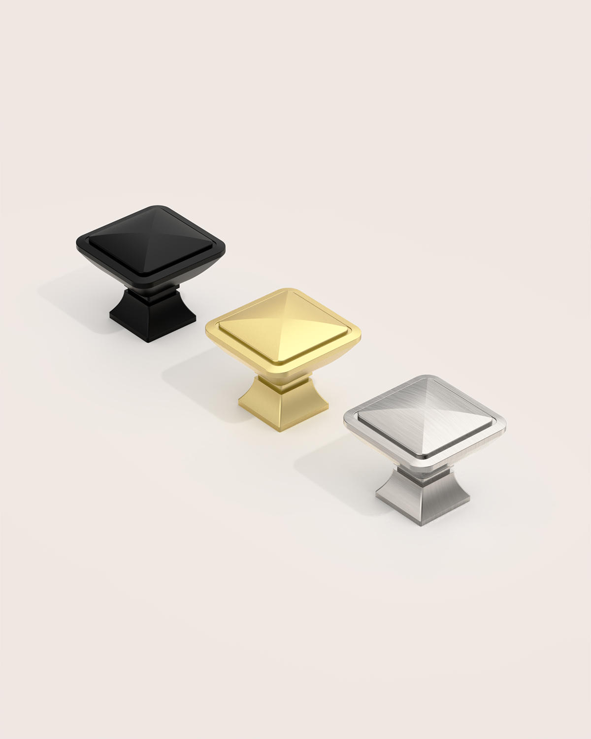 DESIGN1459 Matte Black Pyramid Square Knob for Luxury Kitchens (1" x 1")