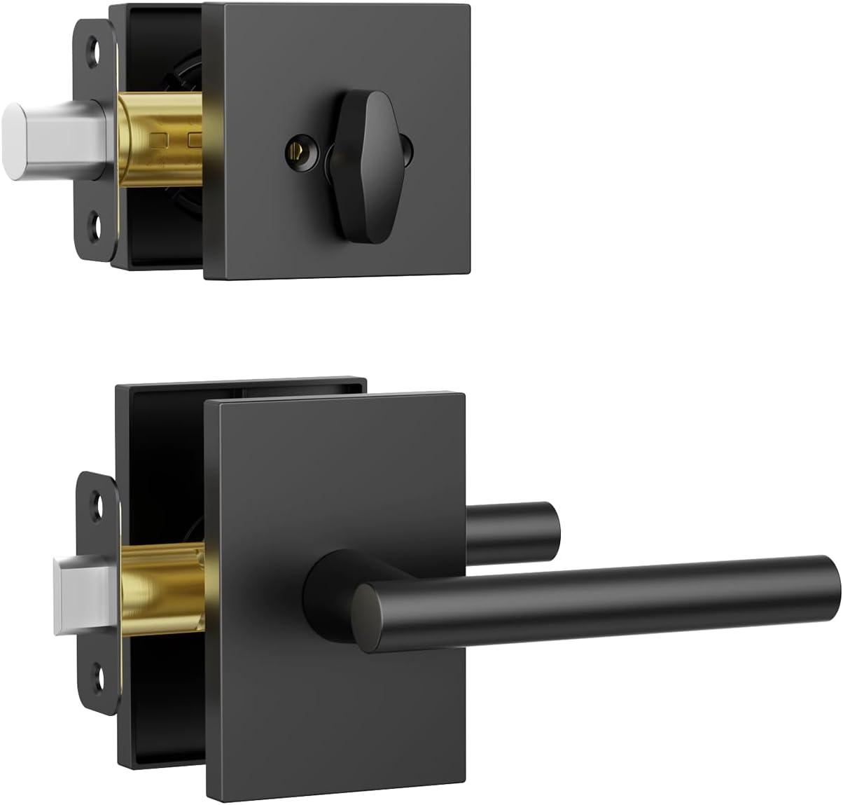 Z004-097Z Matte Black Door Handles with Single Cylinder Deadbolt, Heavy-Duty Solid Zinc Alloy | Passage