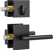 Z004-097Z Matte Black Door Handles with Single Cylinder Deadbolt, Heavy-Duty Solid Zinc Alloy | Passage