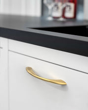 DESIGN2554 Brushed Gold Cabinet Pulls – Modern Luxe, Twisted Bar & Arched Bow for Modern Kitchen