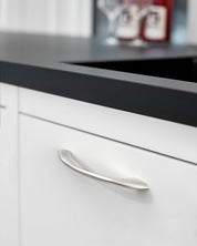 DESIGN2554 Brushed Gold Cabinet Pulls – Modern Luxe, Twisted Bar & Arched Bow for Modern Kitchen