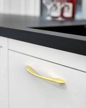DESIGN2554 Brushed Gold Cabinet Pulls – Modern Luxe, Twisted Bar & Arched Bow for Modern Kitchen