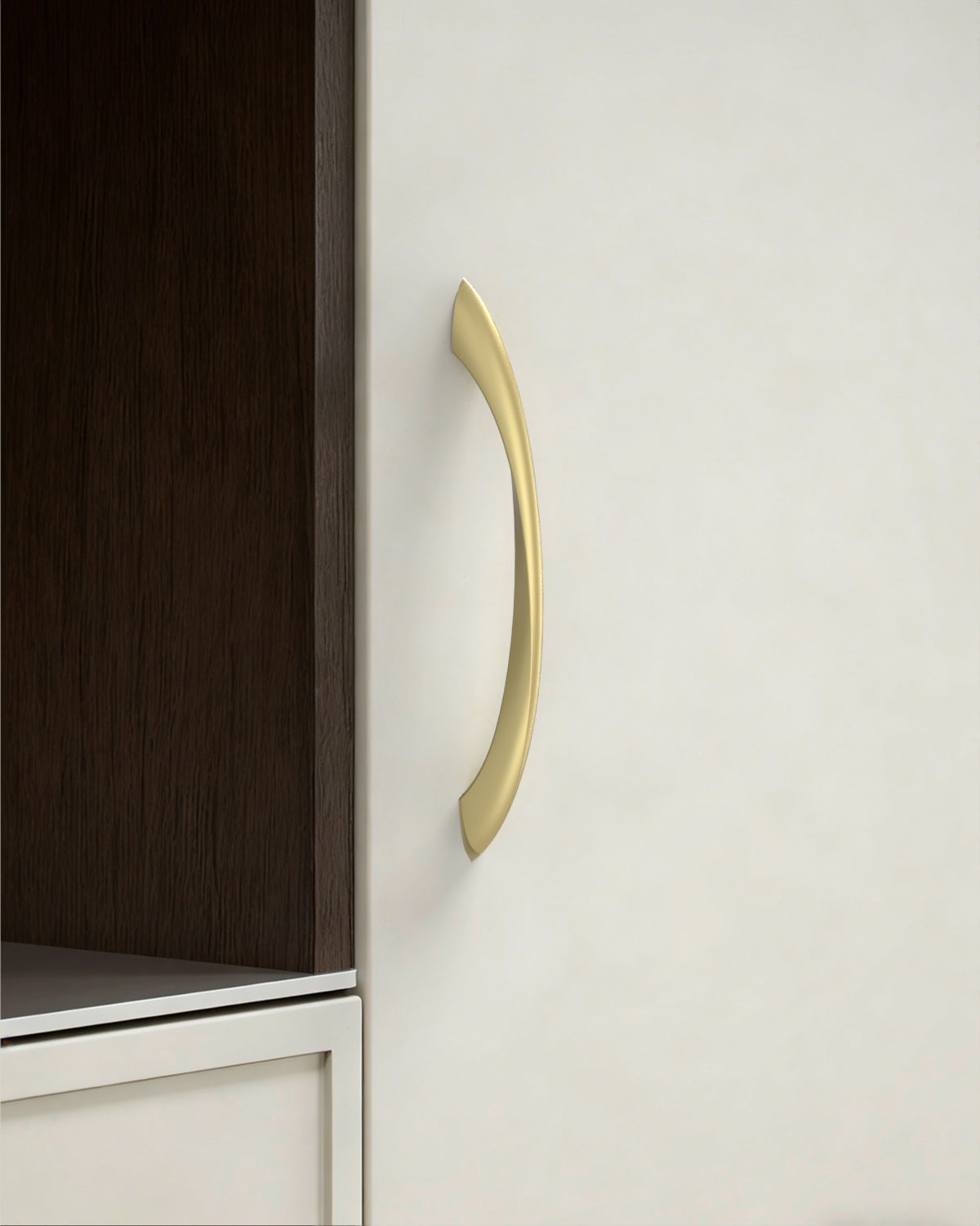 DESIGN2554 Brushed Gold Cabinet Pulls – Modern Luxe, Twisted Bar & Arched Bow for Modern Kitchen