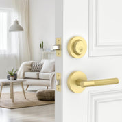 Z002-124A Matte Black Door Handles with Deadbolt, Heavy-Duty Solid Zinc Alloy | Passage