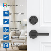 Z002-123A Matte Black Front Door Lock Set, Double Cylinder Heavy-Duty Solid Zinc Alloy | Keyed Entry