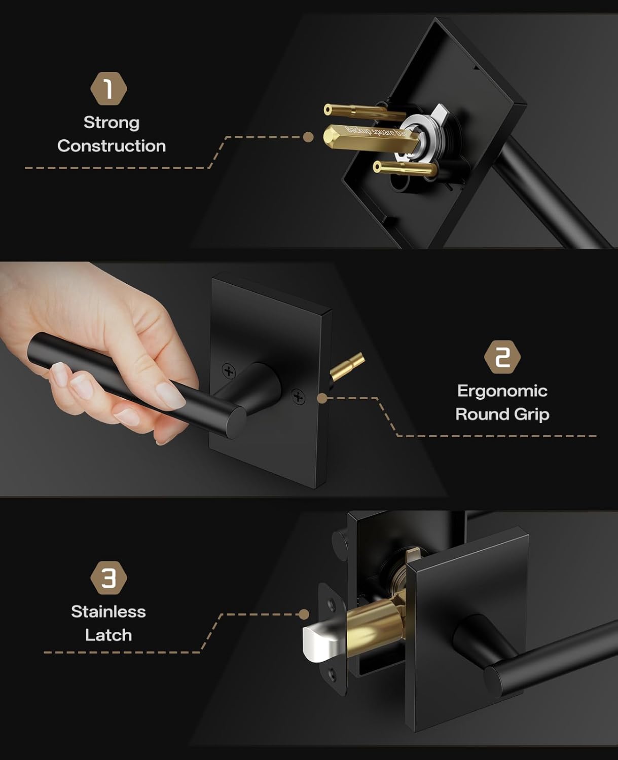 Z004-097Z Matte Black Door Handles with Single Cylinder Deadbolt, Heavy-Duty Solid Zinc Alloy | Passage