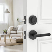 Z002-124A Matte Black Door Handles with Deadbolt, Heavy-Duty Solid Zinc Alloy | Passage
