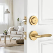 Z002-124A Matte Black Door Handles with Deadbolt, Heavy-Duty Solid Zinc Alloy | Passage