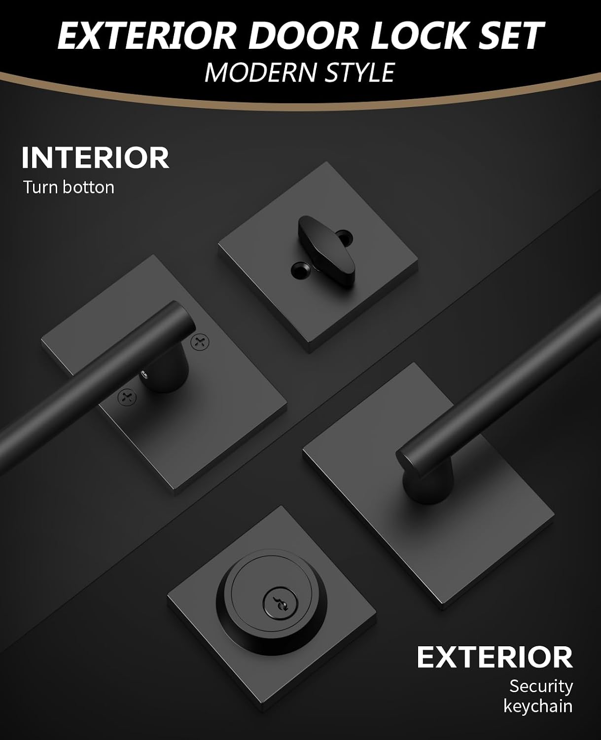 Z004-097Z Matte Black Door Handles with Single Cylinder Deadbolt, Heavy-Duty Solid Zinc Alloy | Passage