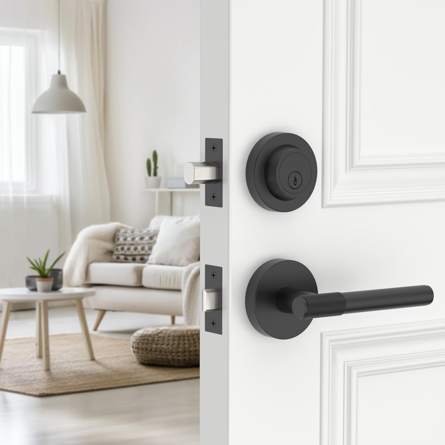 Z002-123A Matte Black Front Door Lock Set, Double Cylinder Heavy-Duty Solid Zinc Alloy | Keyed Entry