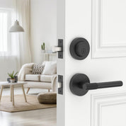 Z002-123A Matte Black Front Door Lock Set, Double Cylinder Heavy-Duty Solid Zinc Alloy | Keyed Entry