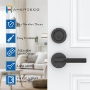 Z002-124A Matte Black Door Handles with Deadbolt, Heavy-Duty Solid Zinc Alloy | Passage