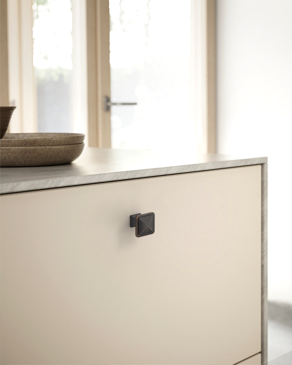DESIGN1459 Matte Black Pyramid Square Knob for Luxury Kitchens (1" x 1")