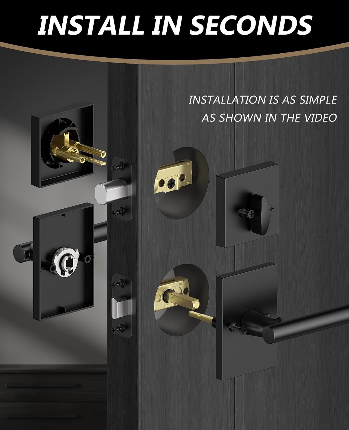 Z004-097Z Matte Black Door Handles with Single Cylinder Deadbolt, Heavy-Duty Solid Zinc Alloy | Passage
