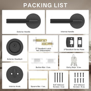 Z002-124A Matte Black Door Handles with Deadbolt, Heavy-Duty Solid Zinc Alloy | Passage