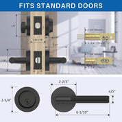 Z002-124A Matte Black Door Handles with Deadbolt, Heavy-Duty Solid Zinc Alloy | Passage