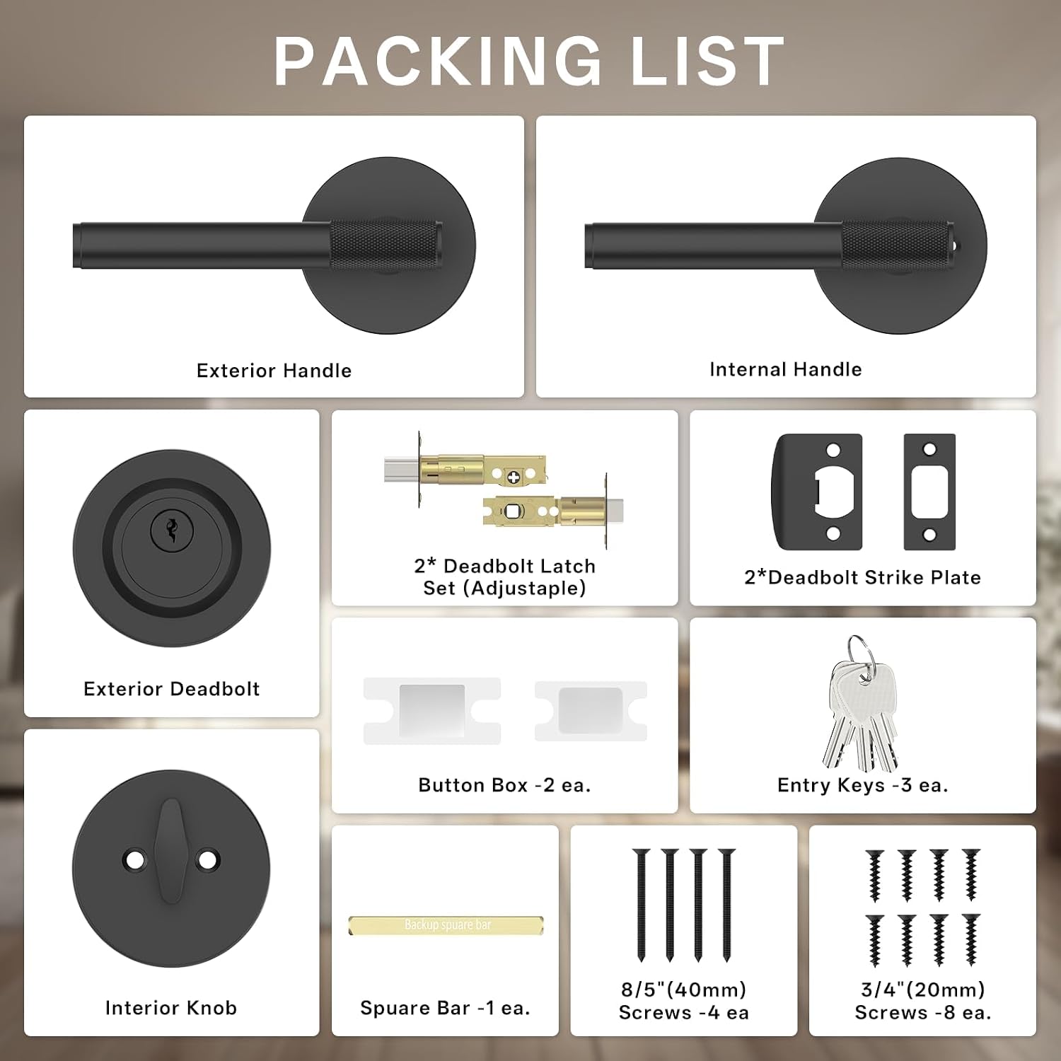 Z002-123A Matte Black Front Door Lock Set, Double Cylinder Heavy-Duty Solid Zinc Alloy | Keyed Entry